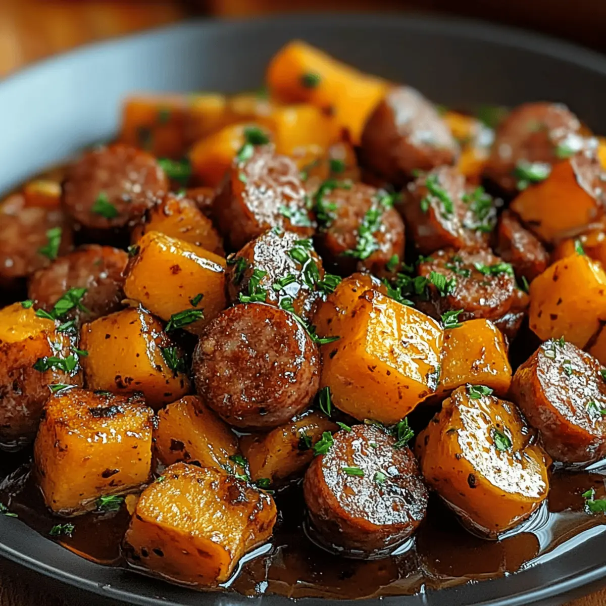 Sausage and Sweet Potatoes with Honey Garlic Sauce