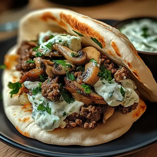 Cheesy Beef and Mushroom Pita Pockets with Tzatziki Sauce Yum! 20 Cheesy Beef and Mushroom Pita Pockets with Tzatziki Sauce