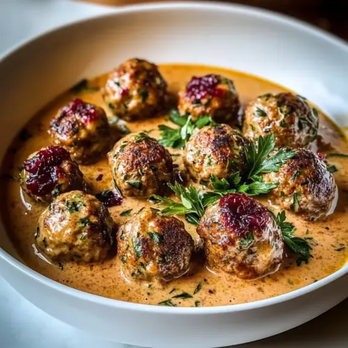 Thanksgiving Turkey Cranberry Meatballs in Creamy Herb Sauce