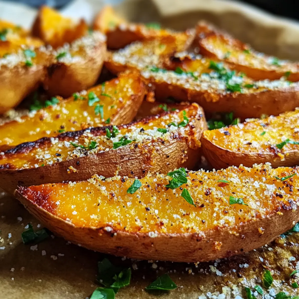 Crispy Garlic Parmesan Sweet Potato Wedges You'll Love 4 Garlic Parmesan Sweet Potato Wedges