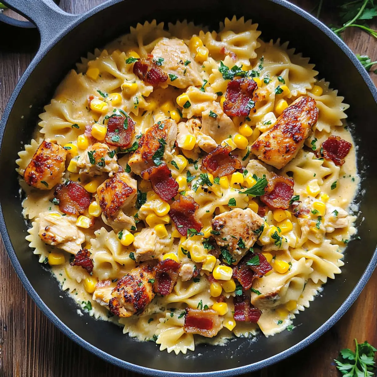 Creamy Chicken and Corn Pasta with Bacon for Weeknight Bliss 4 Creamy Chicken and Corn Pasta with Bacon