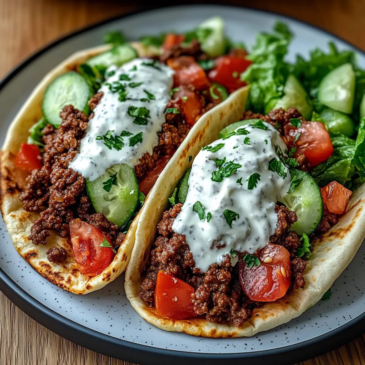 Mediterranean Ground Beef Pita Wraps with Garlic Yogurt Sauce – Irresistible 25-Minute Dinner