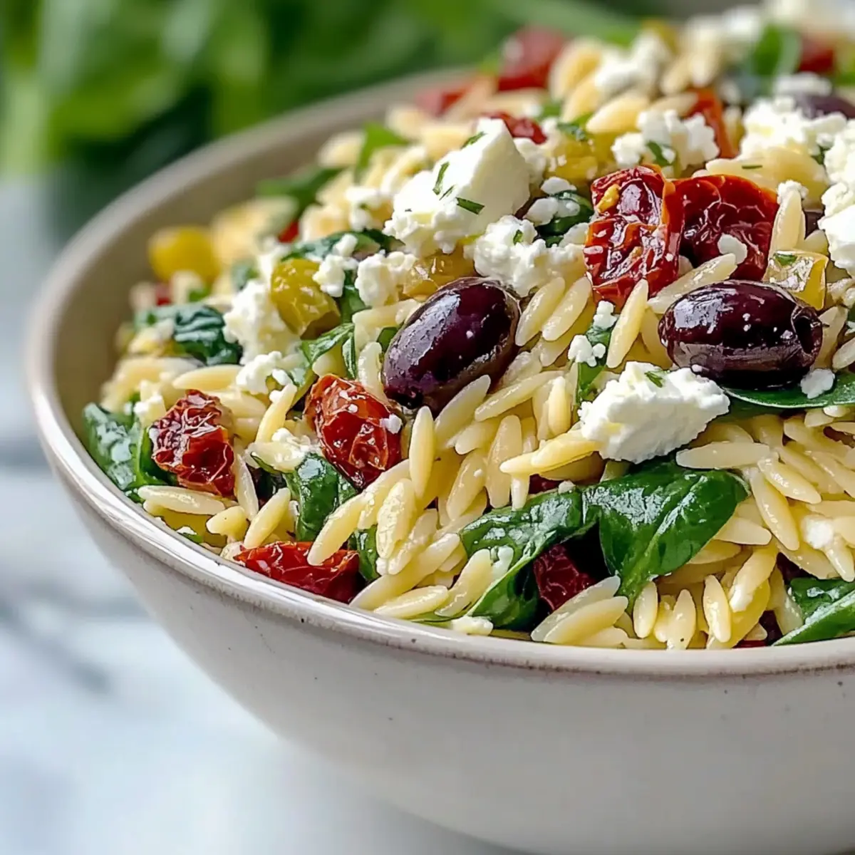 Orzo Pasta Salad with Feta and Sun Dried Tomatoes
