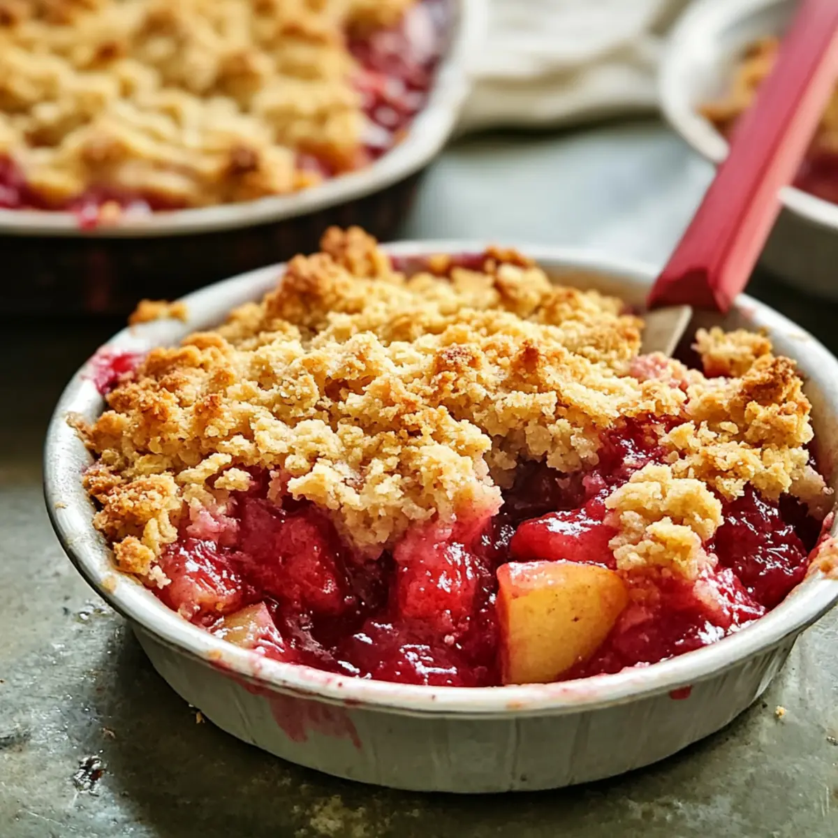 Apple, rhubarb and strawberry crumbles