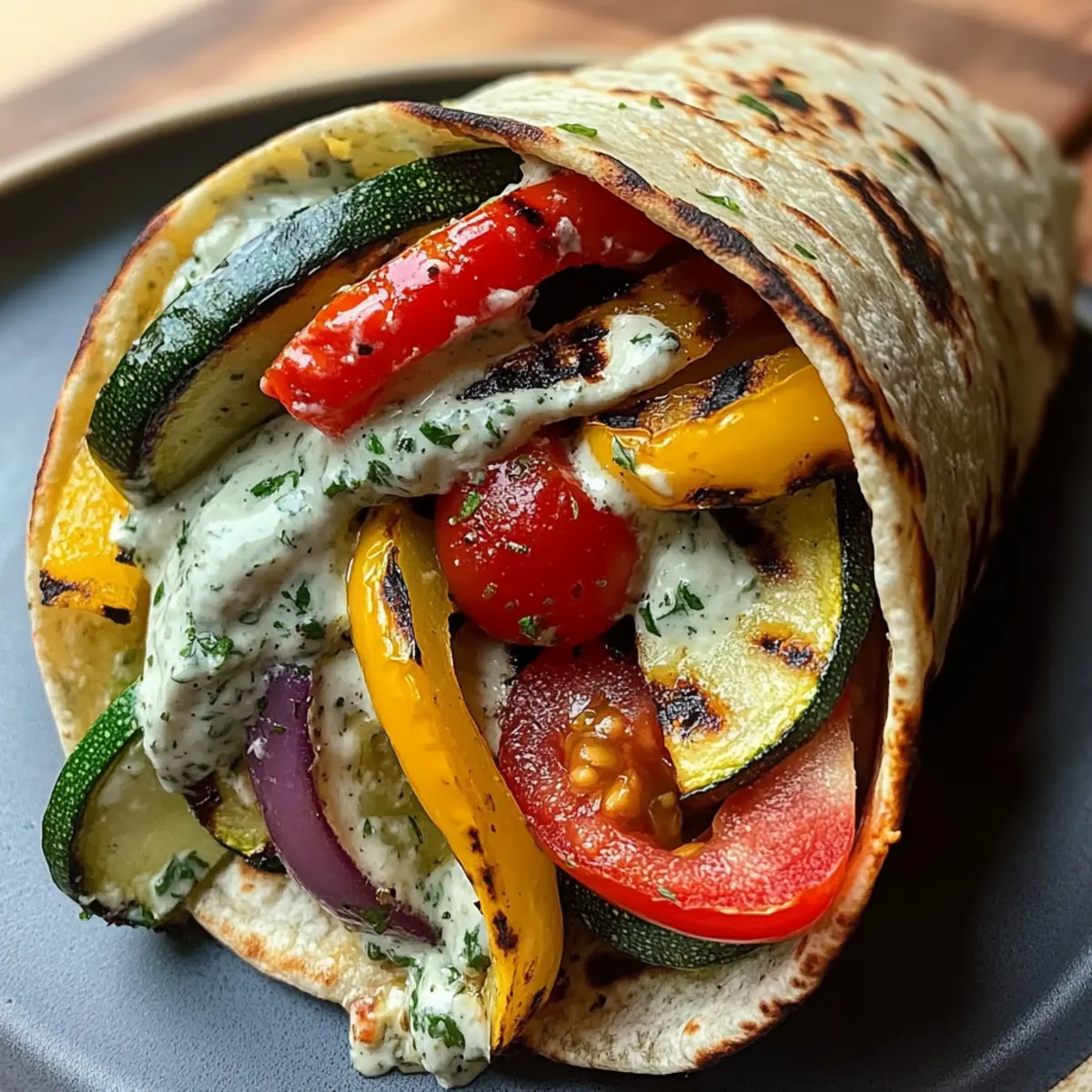 Grilled Mediterranean Veggie Wrap with Zesty Herb Sauce