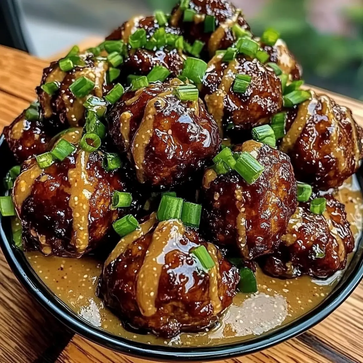 Sticky Hoisin Meatballs with Scallion Sauce