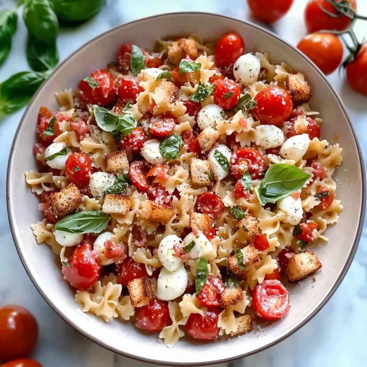 Cherry Tomato Bruschetta Pasta Salad