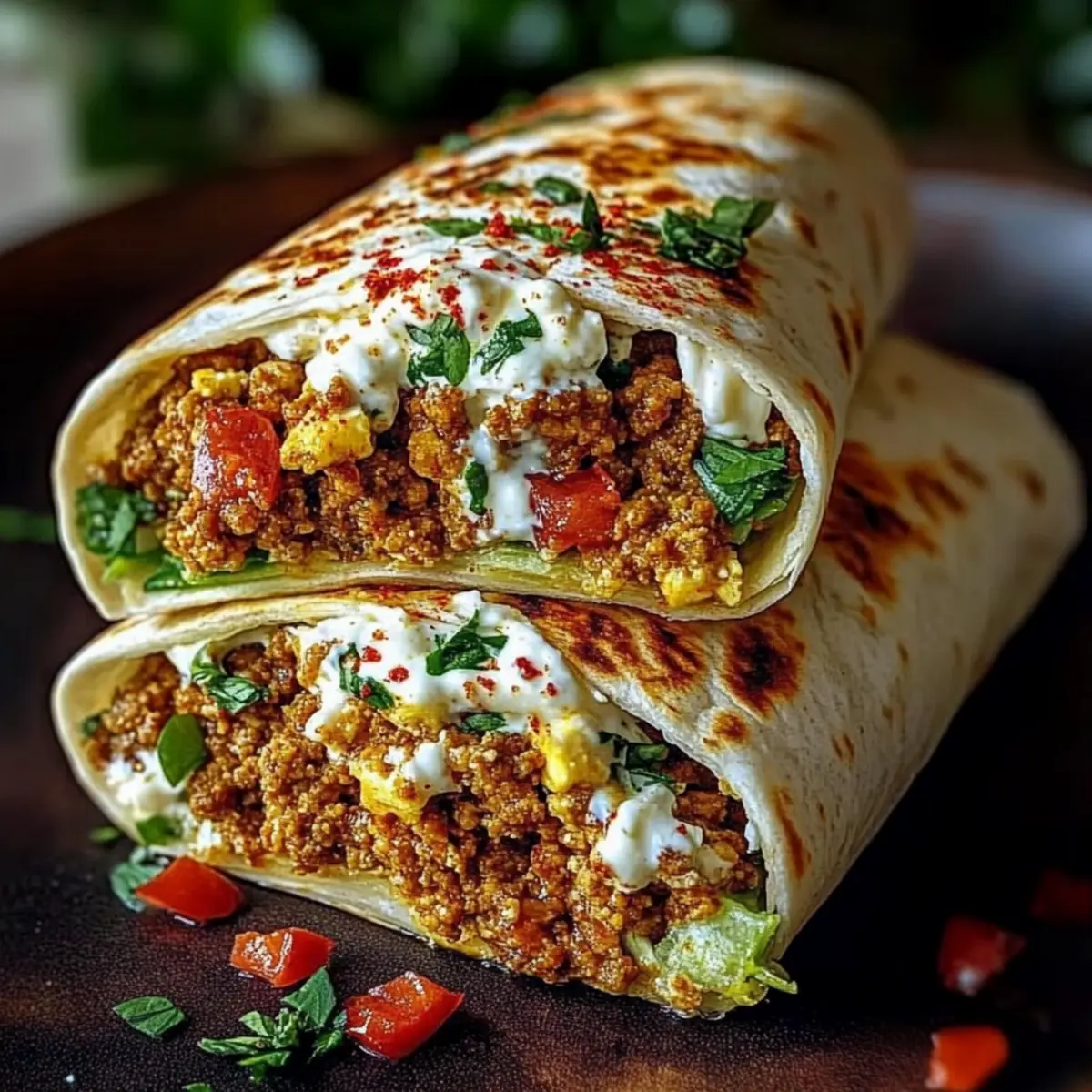 Mediterranean Ground Chicken Wrap with Hot Honey Feta Cream Bliss 4 Mediterranean Ground Chicken Wrap with Hot Honey Feta Cream