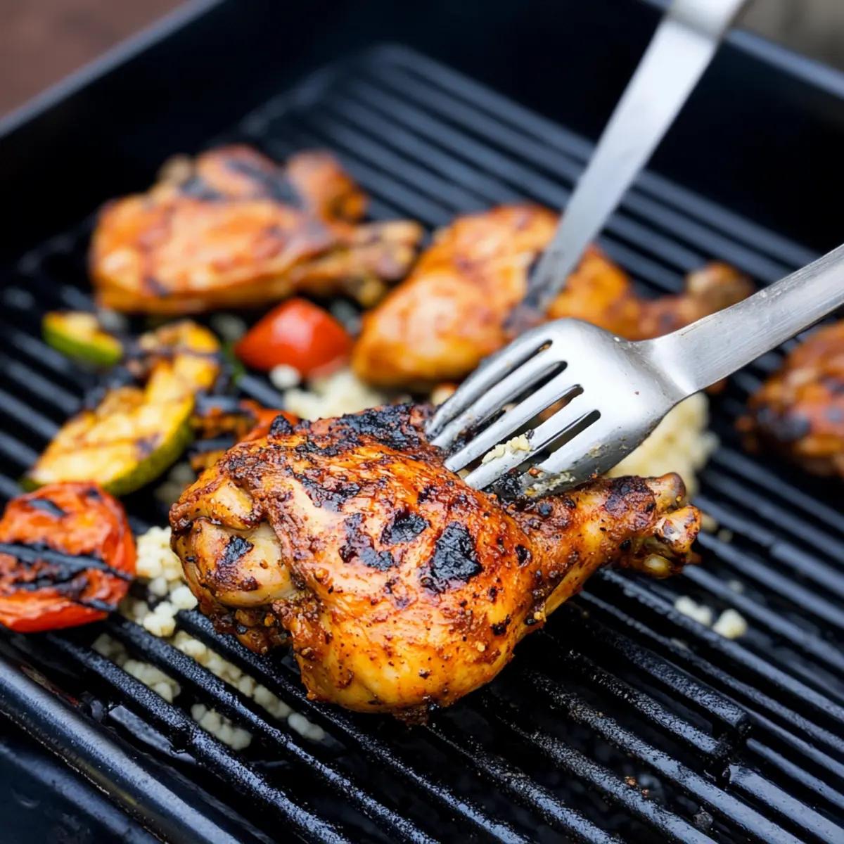 Tandoori Chicken Thighs with Veggies & Couscous Delight 4 Tandoori Chicken Thighs (with Grilled Vegetables and Couscous)