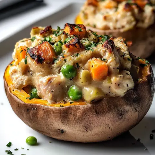 Chicken Pot Pie Stuffed Sweet Potatoes
