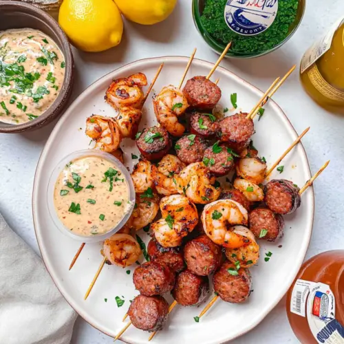 Smoked Sausage and Shrimp Skewers