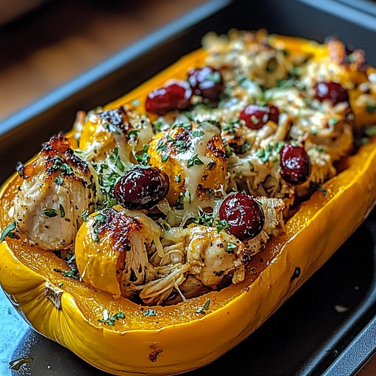 Sweet and Savory Honey Roasted Butternut Squash Stuffed with Chicken 4 Sweet and Savory Honey Roasted Butternut Squash Stuffed with Chicken