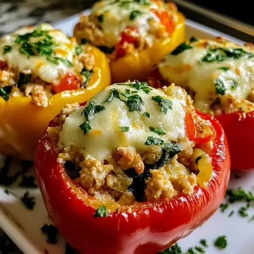 Baked Greek Stuffed Peppers with Chicken