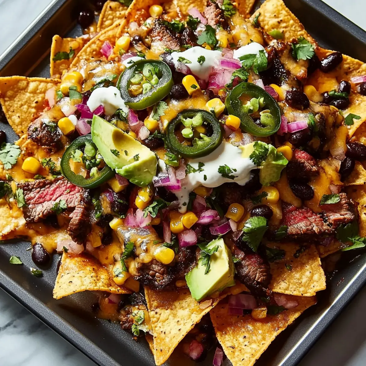 Barbecue Steak Nachos with Crispy Tortilla Chips