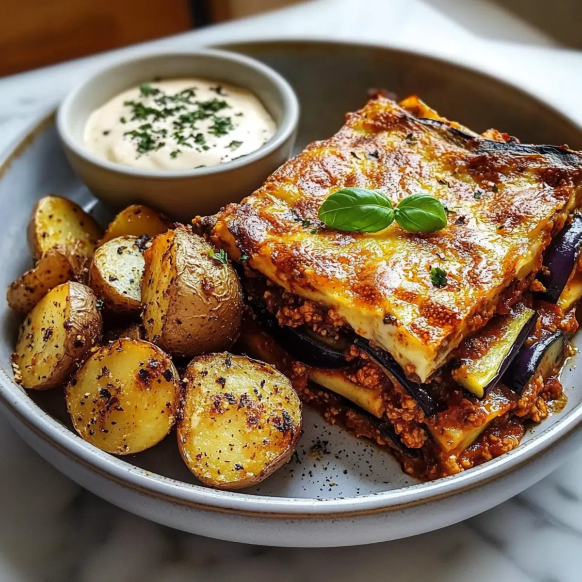 Mediterranean Moussaka with Spiced Potatoes and Apple Dip