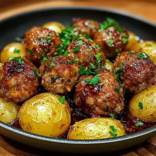 Garlic Butter One-Pan Meatballs and Potatoes