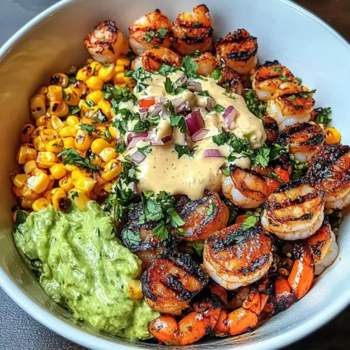 Healthy Grilled Shrimp Bowl With Avocado & Corn Salsa