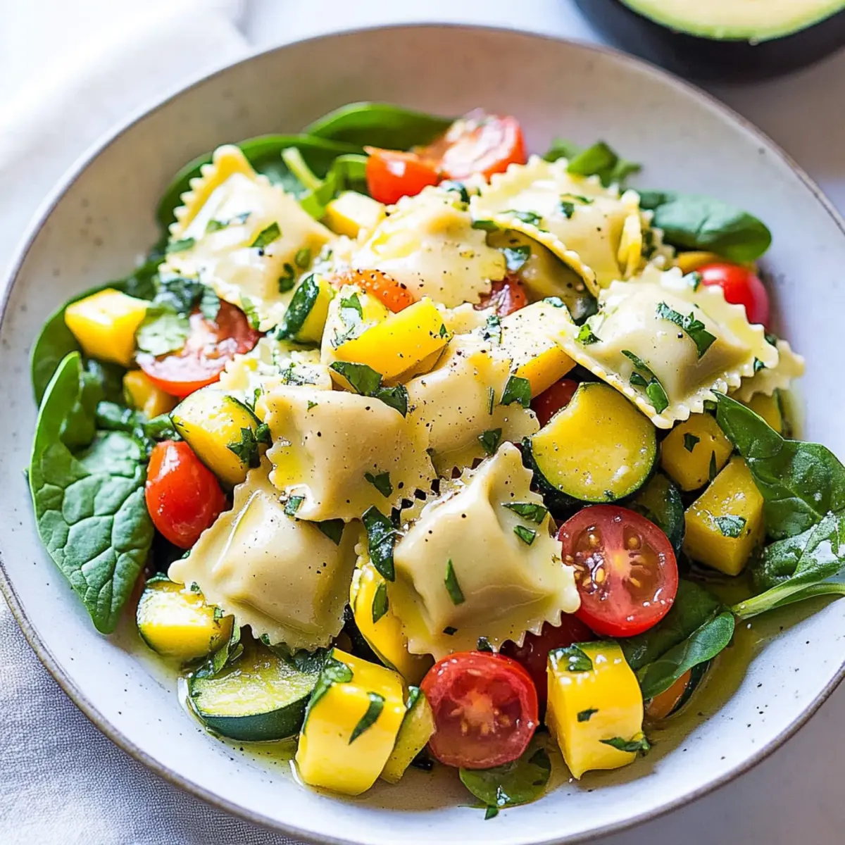 Ravioli and Summer Vegetable Spinach Salad