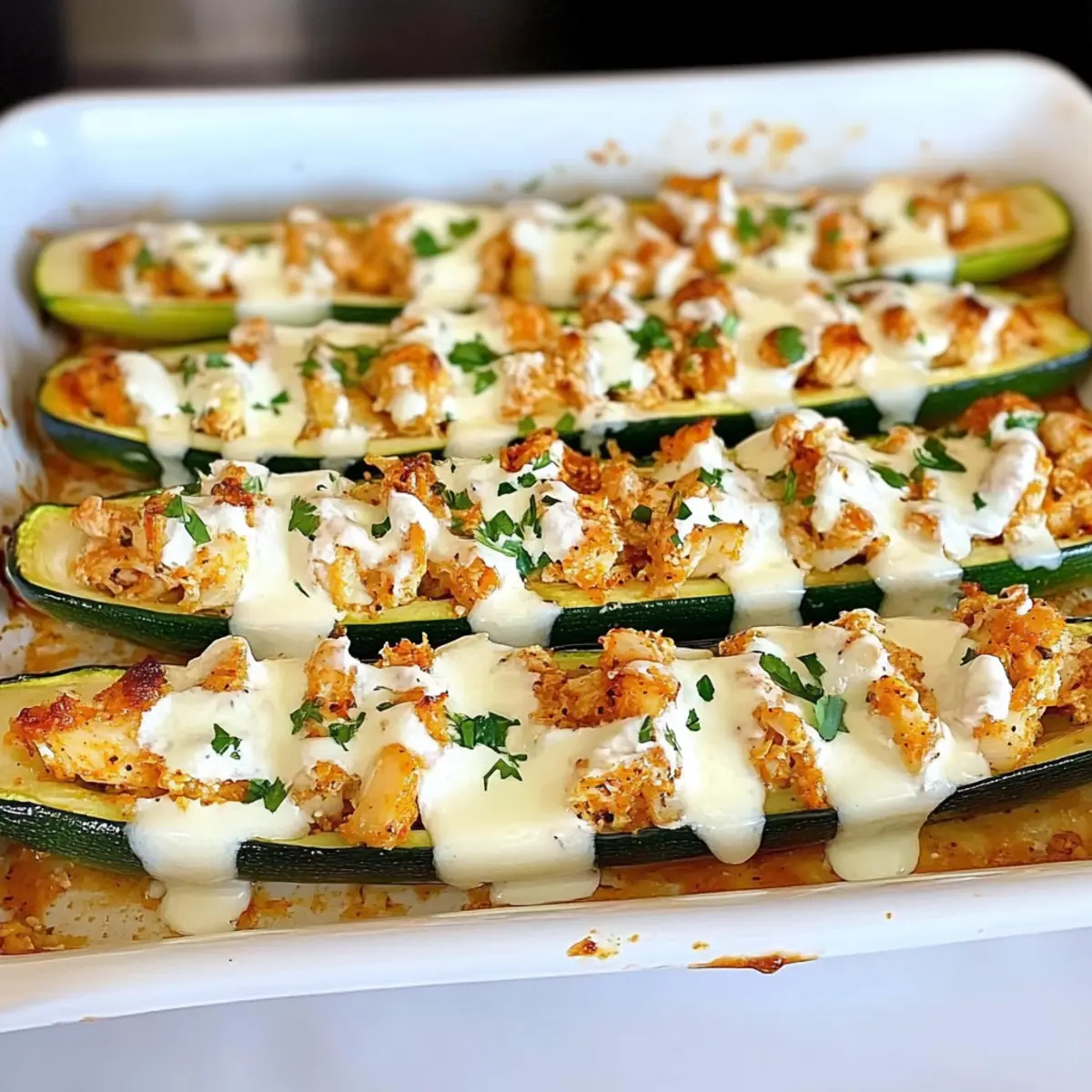 Buffalo Chicken Zucchini Boats