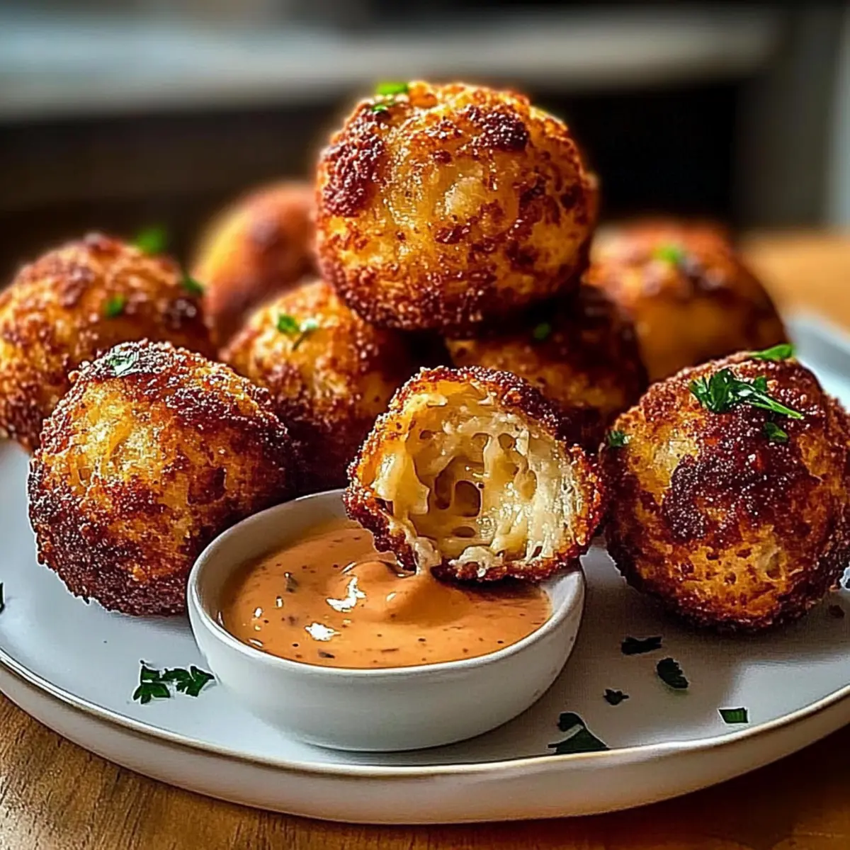 Reuben Balls with Spicy Thousand Island Dipping Sauce
