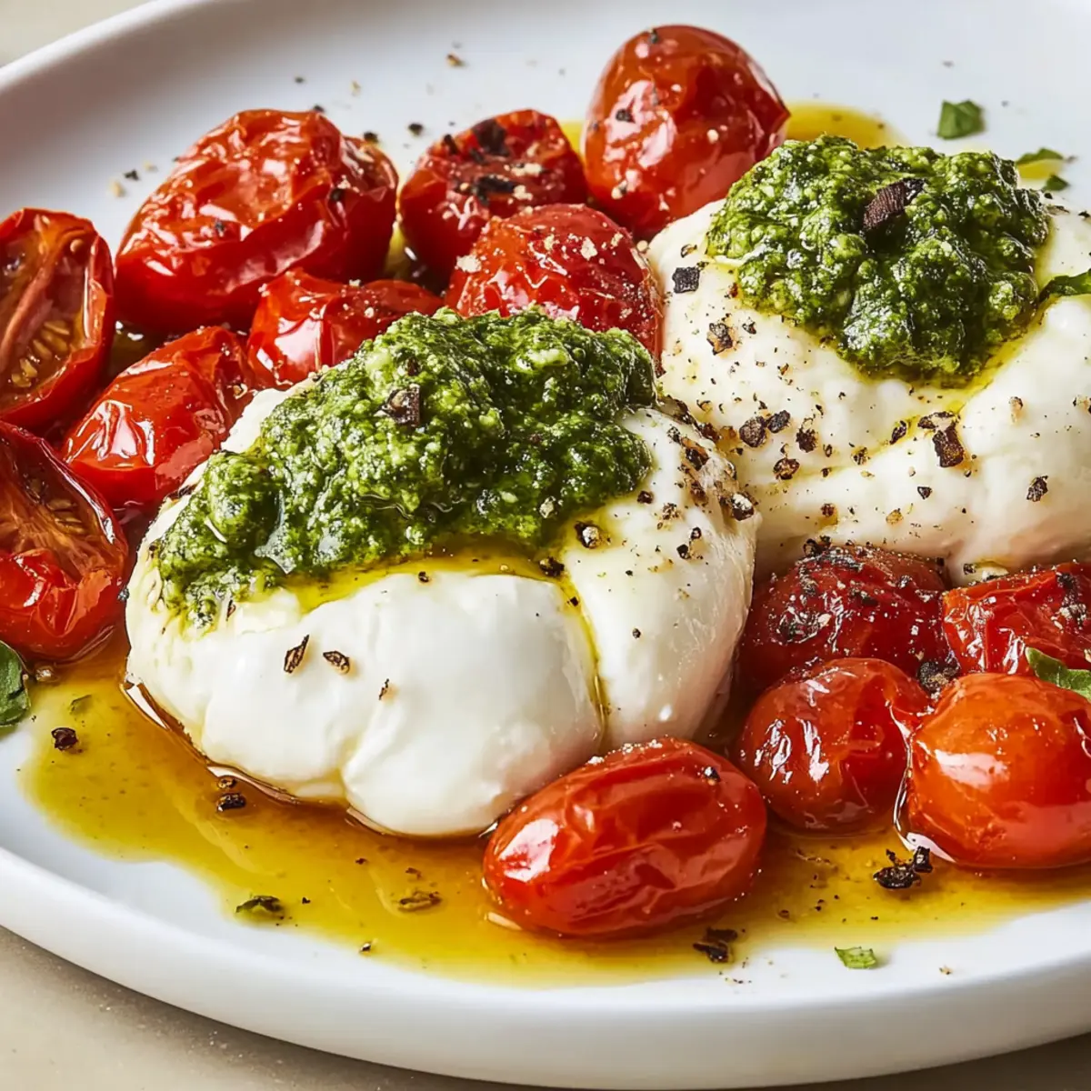 Pesto-Stuffed Burrata Bombs with Sweet Roasted Tomatoes 4 Pesto-Stuffed Burrata Bombs