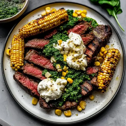 Pesto Steak: Juicy Flank with Creamy Burrata Magic 3 Pesto Steak